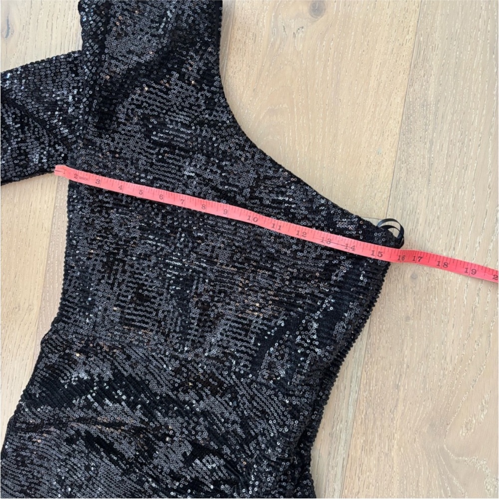 Revolve Michael Costello Terri gown Sequin One Shoulder Side Slit dress black - Picture 8 of 10